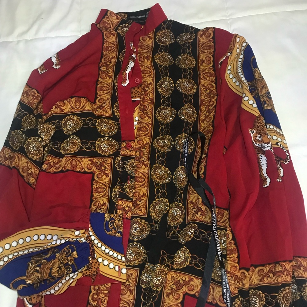 Red mixed print sheet Oversized shirt
